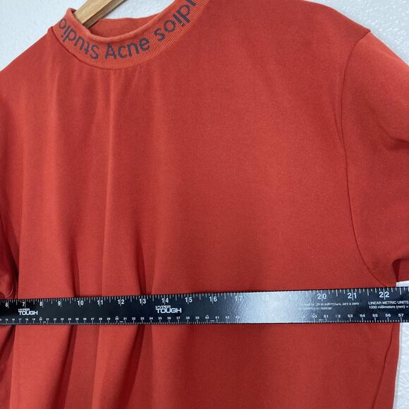 Acne Studios Shirt Mens Large Red NAVID Mock Neck Logo Collar Designer Tee - Picture 7 of 16